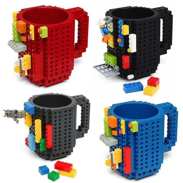 Hot Selling 350ml Cylinder Shape Creative  Brick Mug Eco-Friendly Material DIY Building Blocks Plastic Coffee Cup Mug