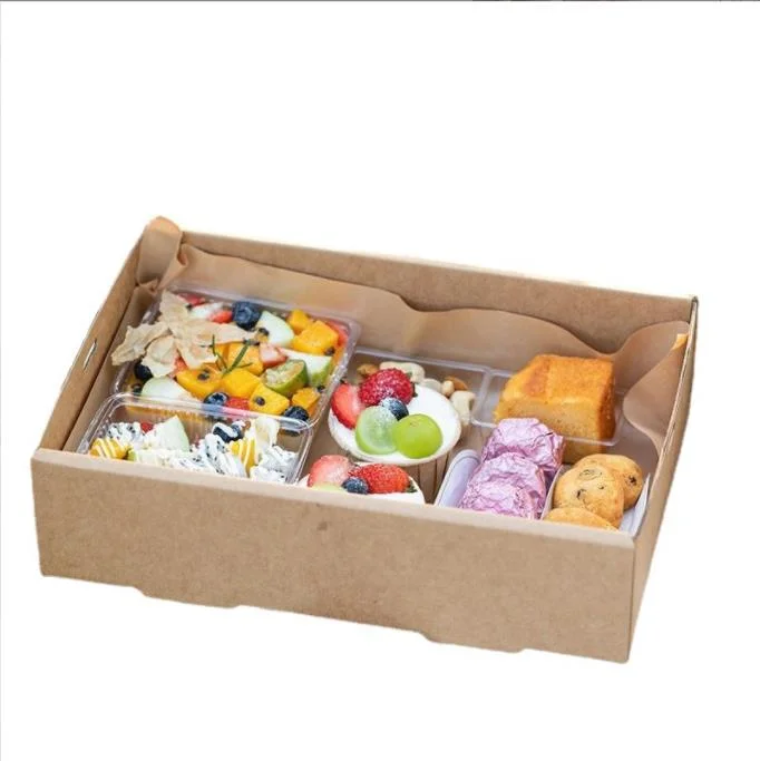 Disposable Tableware Bento Lunch Takeaway Food Kraft Paper Grazing Catering Box with Window Lid