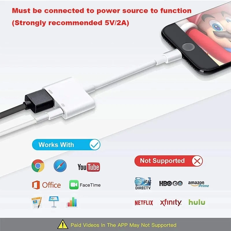 8pin to HDMI AV Video Adapter for Apple Lightning to Digital AV Adapter Converter with Lighting Charging Port for HD TV Monitor