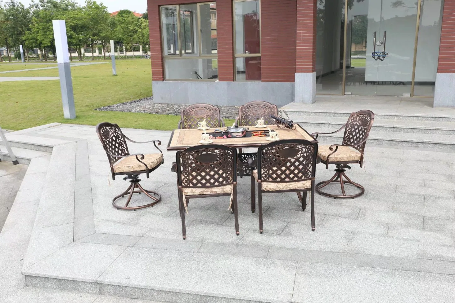 Outdoor Furniture Patio Dining Chair Set BBQ Table Cheap Fire Pit Ceramic BBQ Set