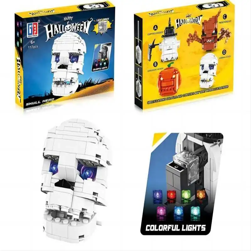 Halloween Pumpkin Head Building Blocks Lights Easter Small Particle Assembling Model Building Blocks Children&prime; S Educational Toys