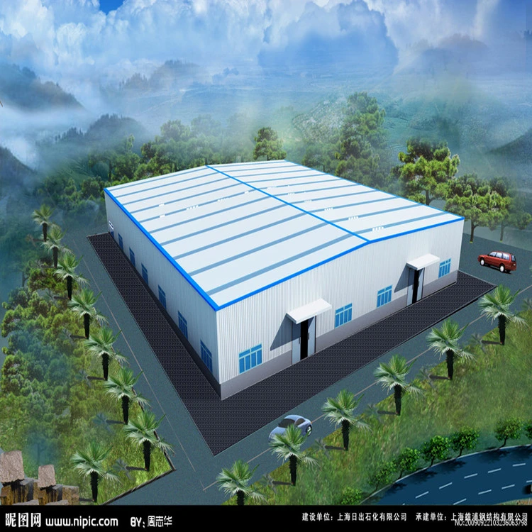 Prefabricated Light Steel Structure Workshop Building with Parapet Wall