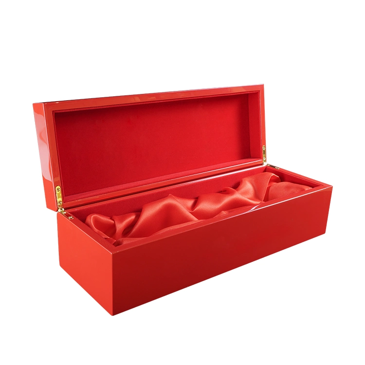 Glossy Red Painting Silk Printed Logo with Red Insert Wooden Box for Mineral Water