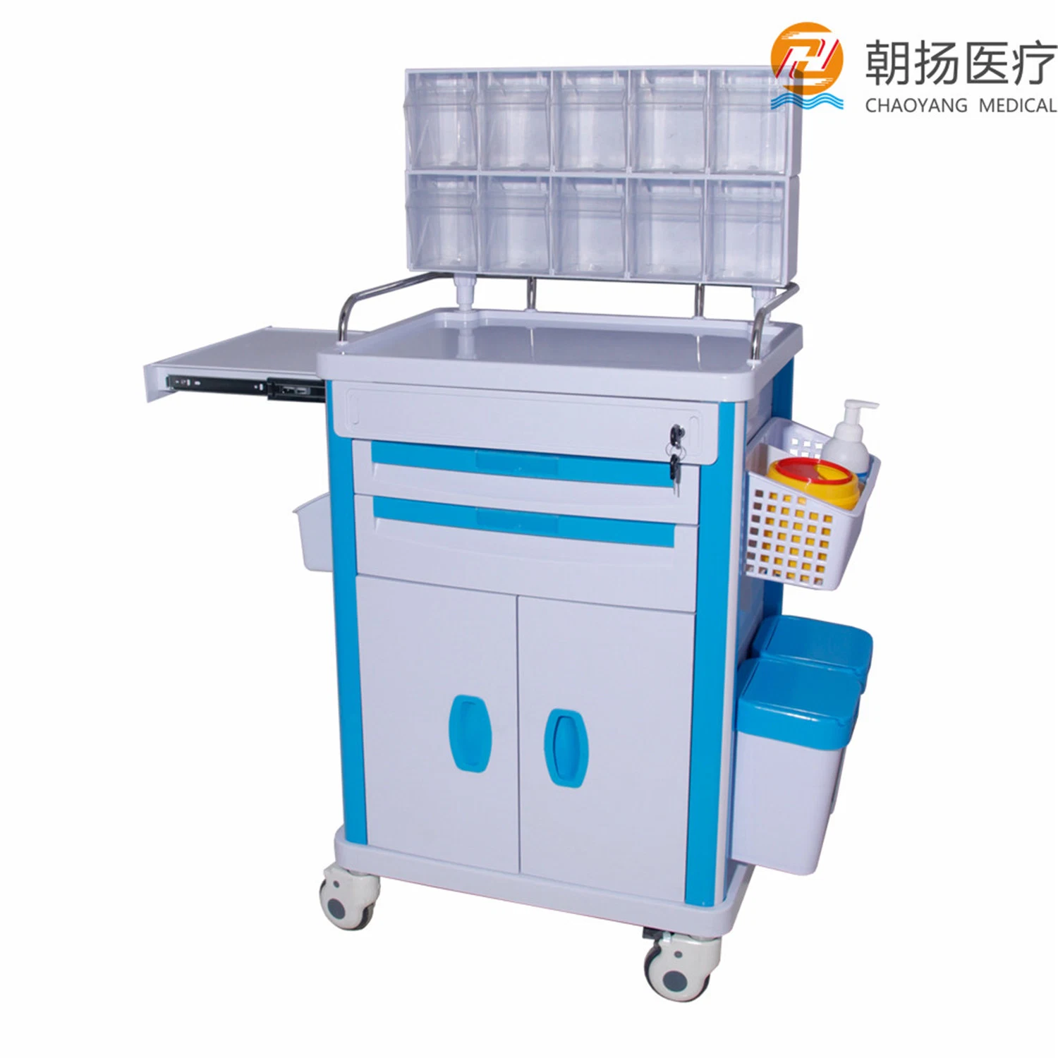 Hospital Carts Medical Crash Cart Emergency Trolley ABS Plastic Anesthesia Trolley with Drawers Cy-D414A2