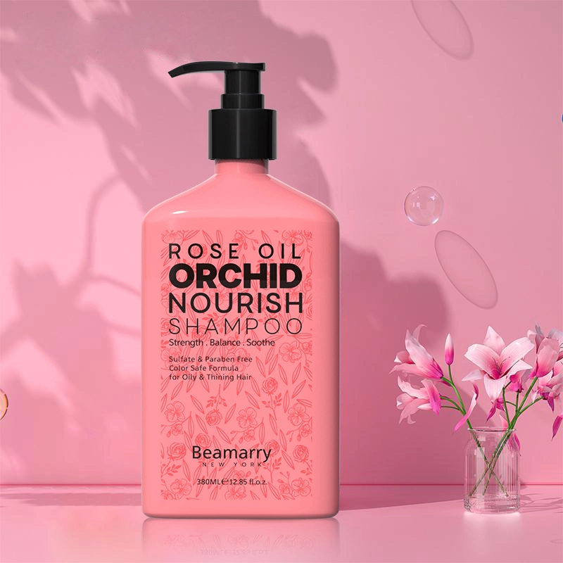 Beamarry Atacado cosméticos cabelo Beleza Produtos fábrica preço Private Label OEM ODM Rose Oil Orchid nurish Shampoo para oleoso &amp; Cabelos de minhining