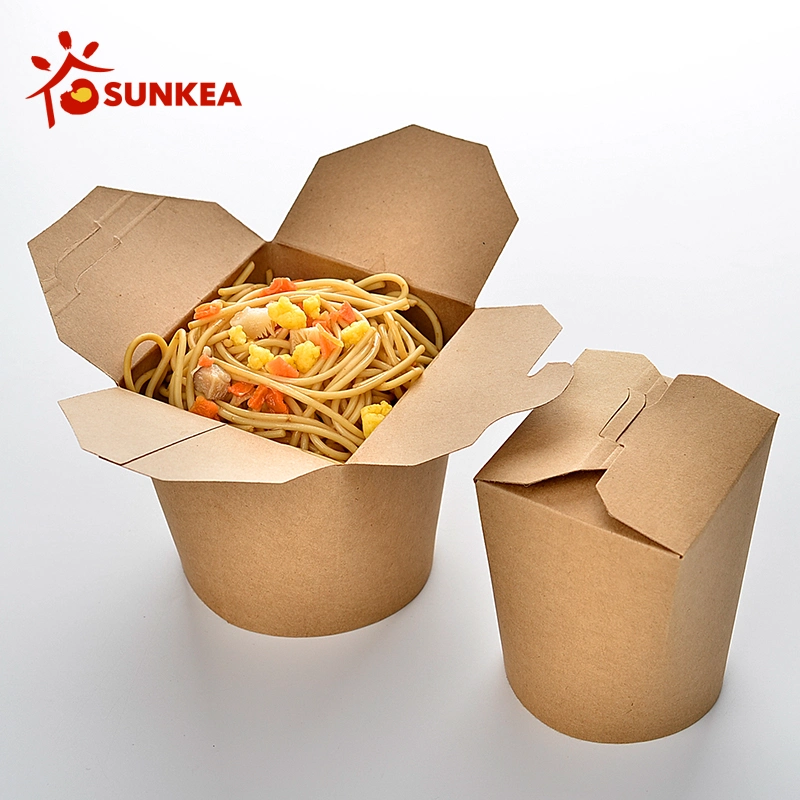 Sunkea Custom Reciclar Salada de recipiente descartável Noodle Caixa de papel Kraft de fast food sem pega Eco-Friendly Embalagens biodegradáveis Caixa de macarrão