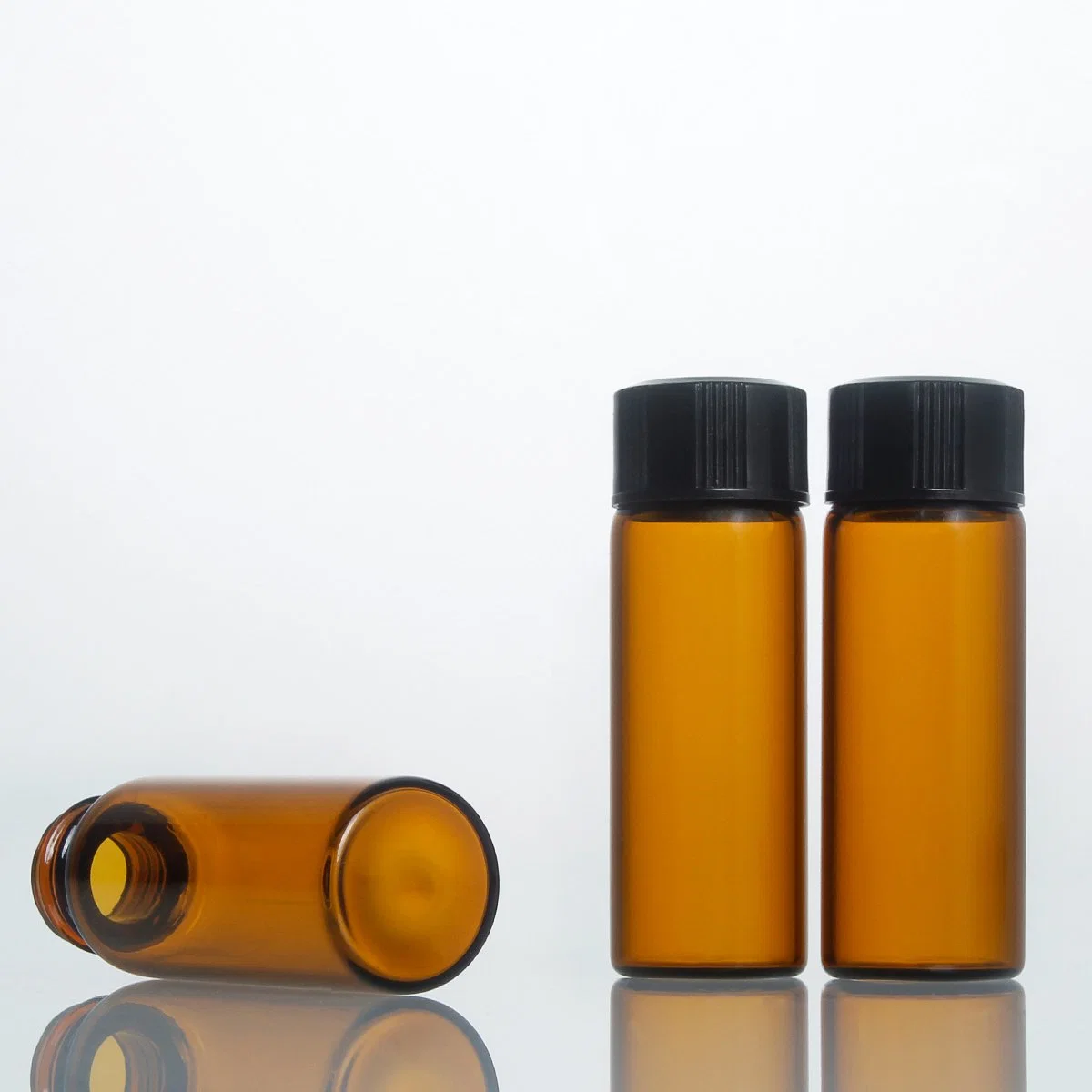 Ready Stock 2 DRAM Tincture Medicine Powder Pharm Amber Clear Glass Vial with Black Cap