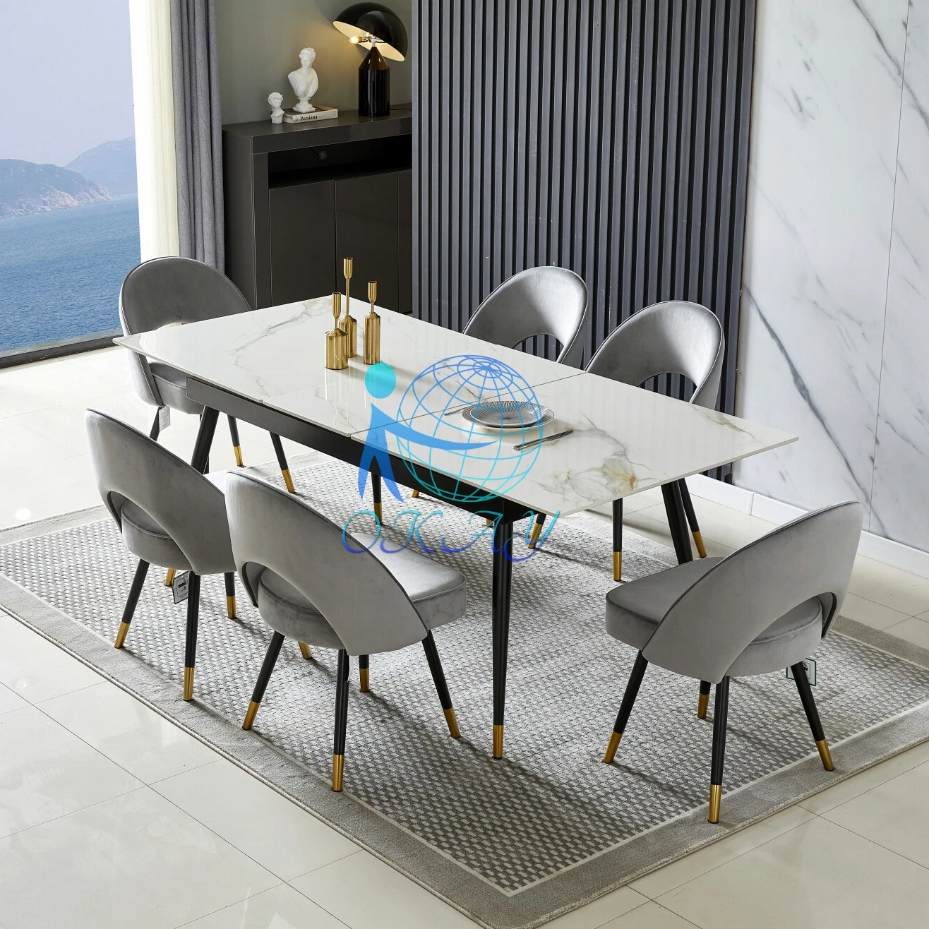 2022 Bien Best Seller Brillante cerámica Italia mesa de comedor con patas de metal superior central de elevación