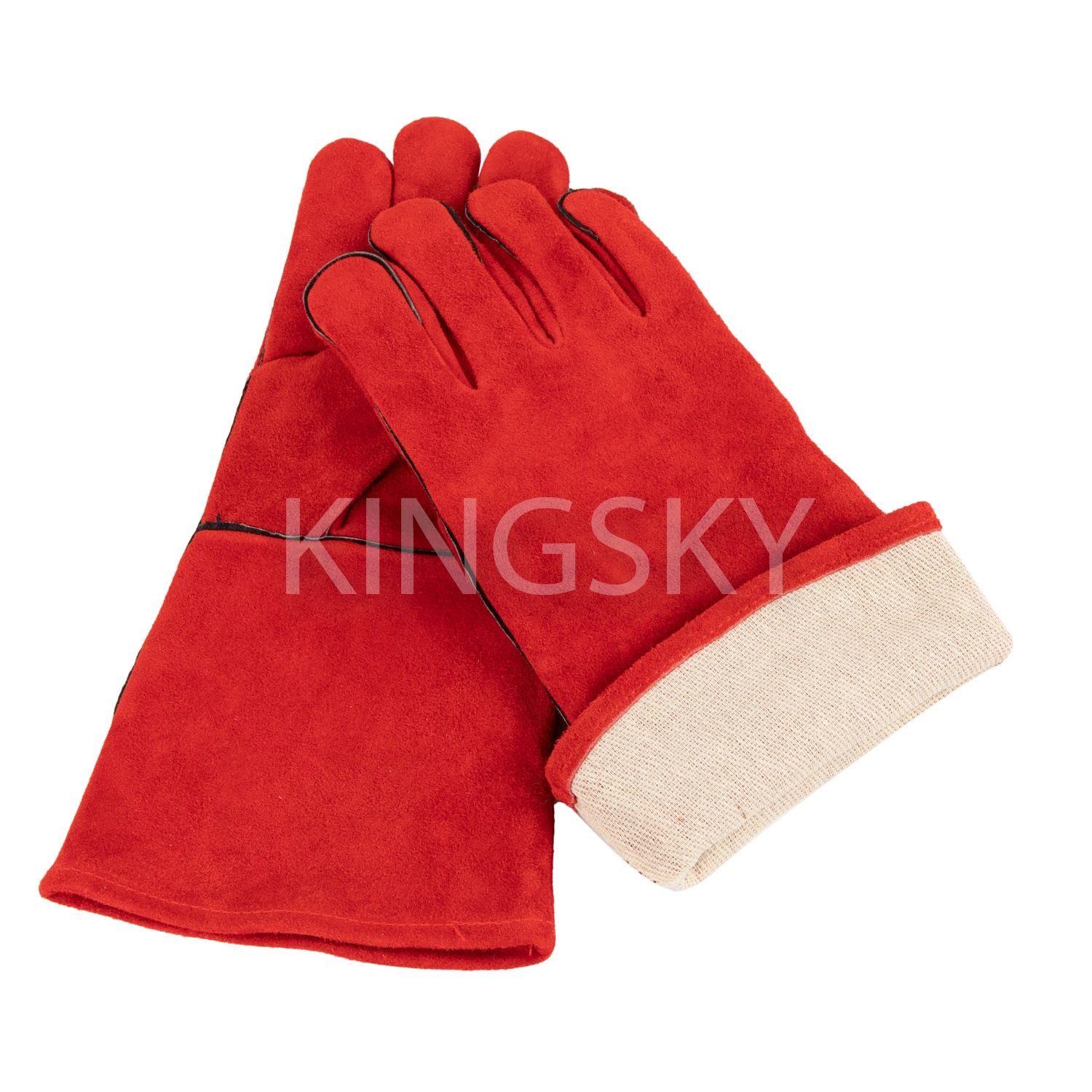 Cow Split Leather Red Welted Heat Resistant Welding Glove for Welding Industry