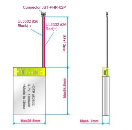 3,7V 500mAh batería de polímero de litio 1,85wh batería de Lipo Ion de litio Batería para Quadcopter