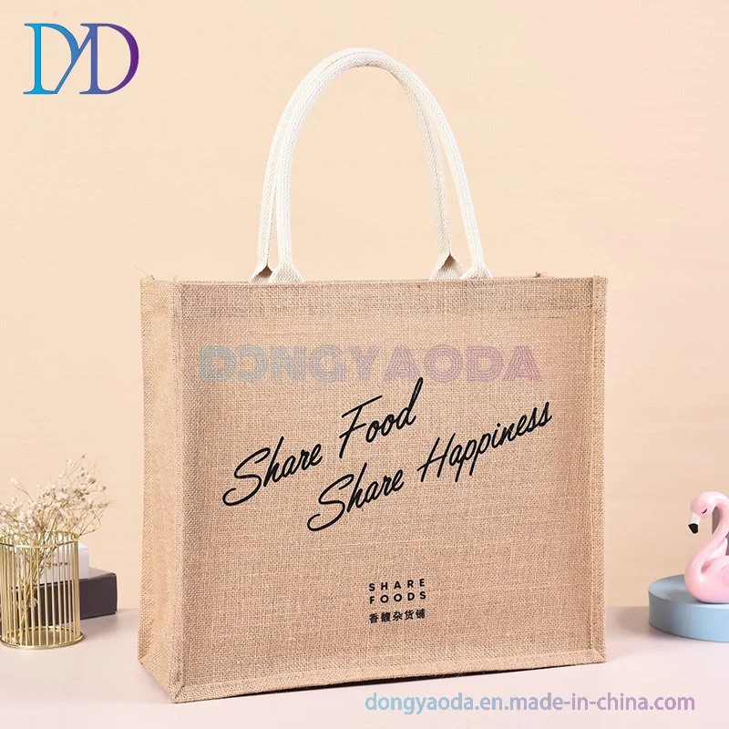 Customized Logo Shopping Tote in Burlap Jute Handles