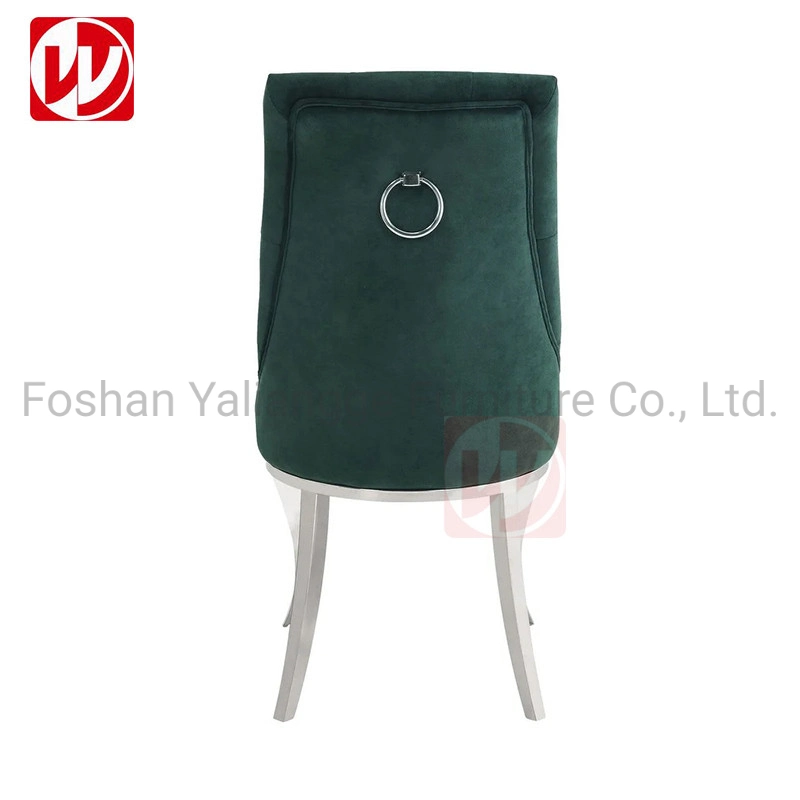 Muebles modernos para el hogar silla de comedor con anillo estilo francés inoxidable Silla de acero verde terciopelo