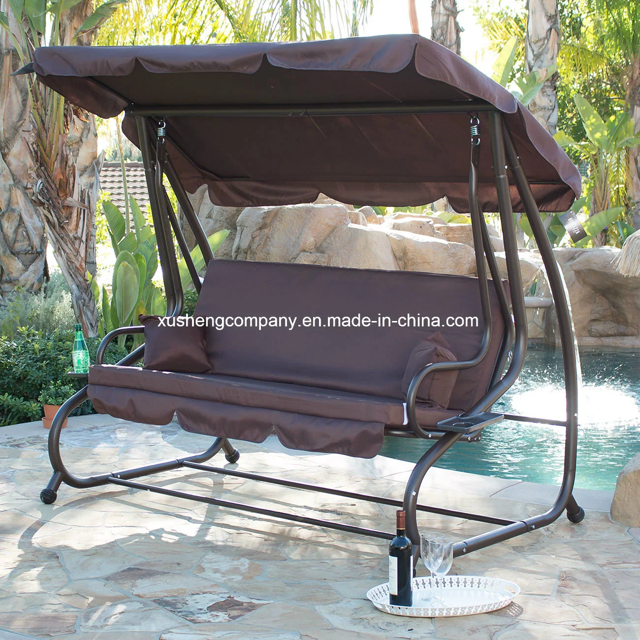 Deluxe 3 Seater Patio Garden Swing Chair/Bed with 2 Pillows