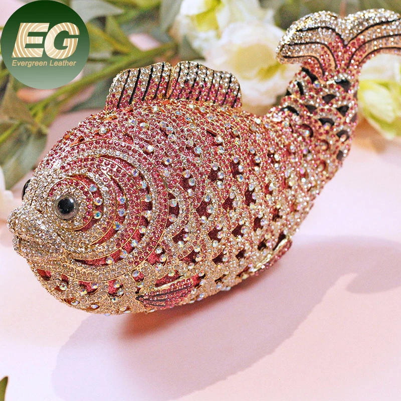 Leb1533 Party Small Elegant Fish Shape Evening Bags Trendy Ladies Purse Rhinestone Crystal Diamond Clutch Custom Rhinestone Bag