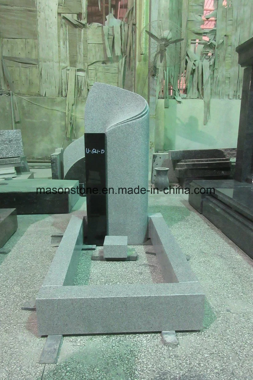 China G633 Grey and Indian Black Granite Kerb Tombstone