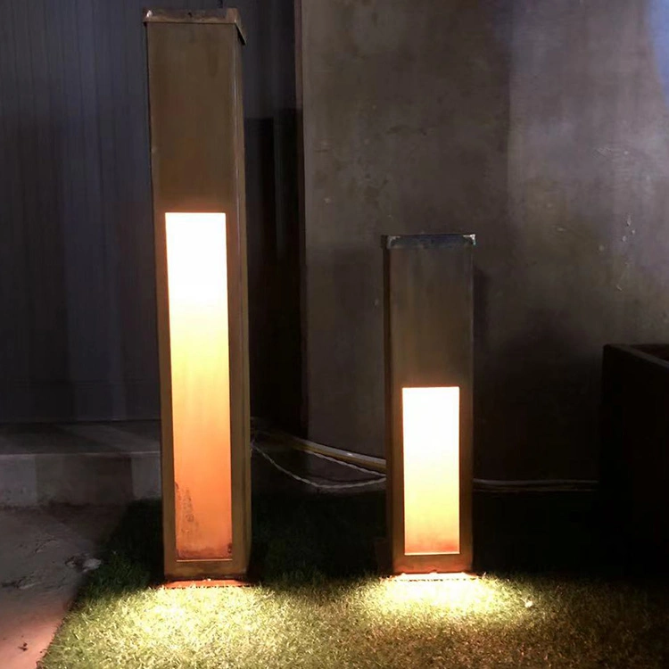 Outdoor Art Landscape Lighting Rectangle Slim Tracks Light Rusty Corten Steel Lighting Box