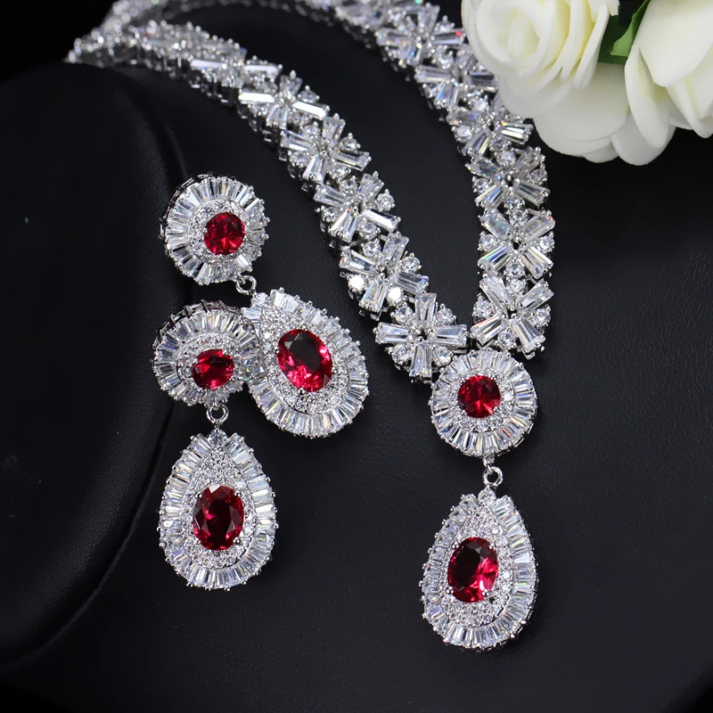 Classic Luxury Bridal Dinner Set Handmade Copper Set AAA Zircon Necklace Wedding Jewelry Set