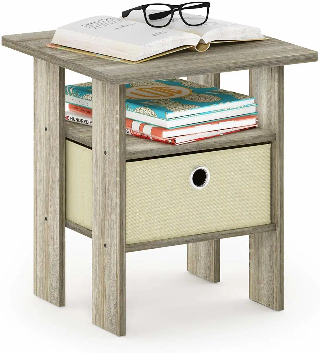 أثاث غرفة نوم جناح Oak NightStand صغير مع درج Bin المصنوع من القماش