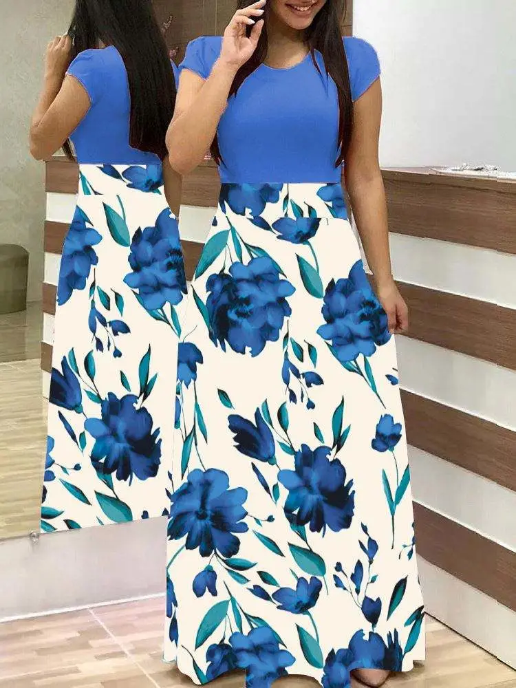 Элегантная вечеринка платье Floral Maxi Дамы Летнее повседневное платье Мода Платье для женщин