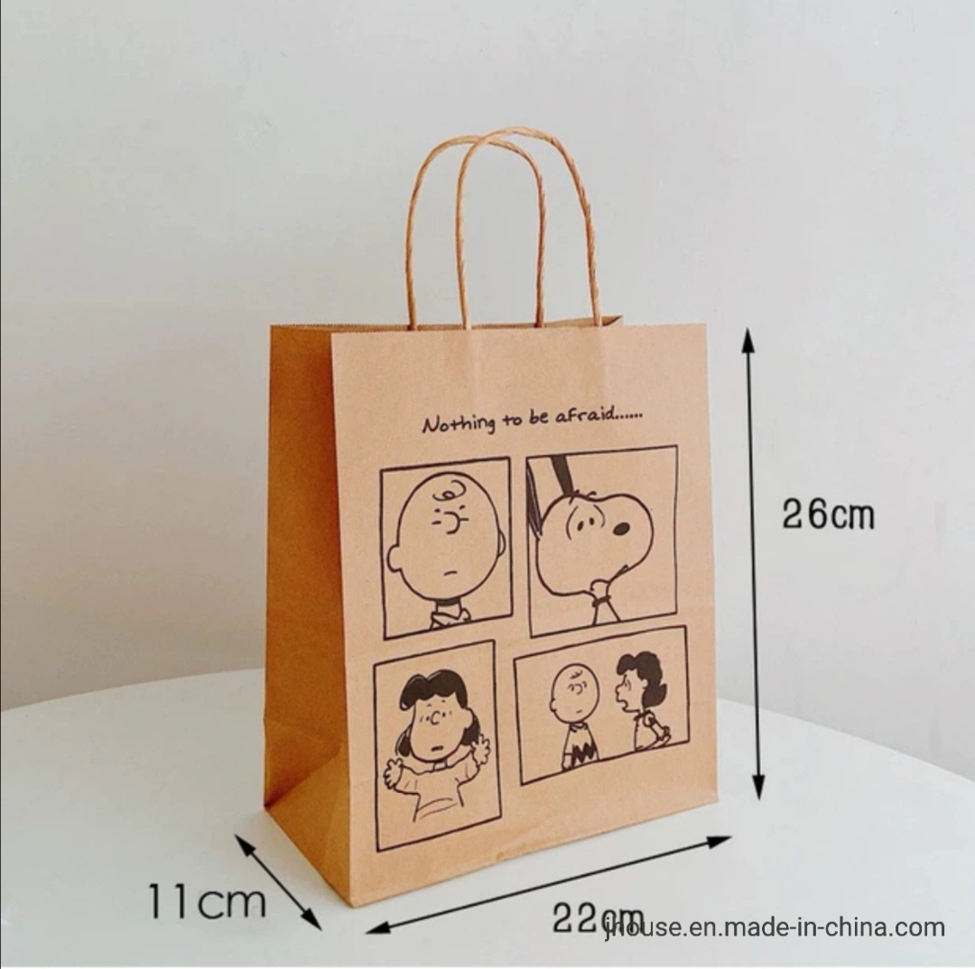 Customized Kraft Paper Gift Bag Shopping Bag with Rope Handle for Christmas Halloween Gift