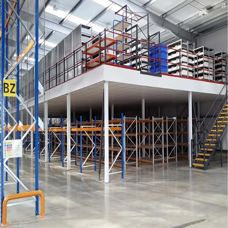 Multi-Tier Shelving Raised Warehouse Storage Shelving 6000 Bolted Shelves Steel Platform Mezzanine Accessed by Staircase