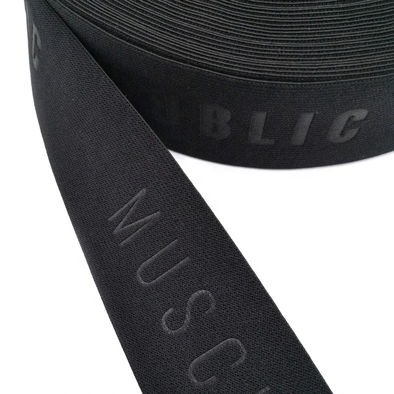 Skin Friendly and High Elasticity Embossed Logo Elastic Webbing for Bags