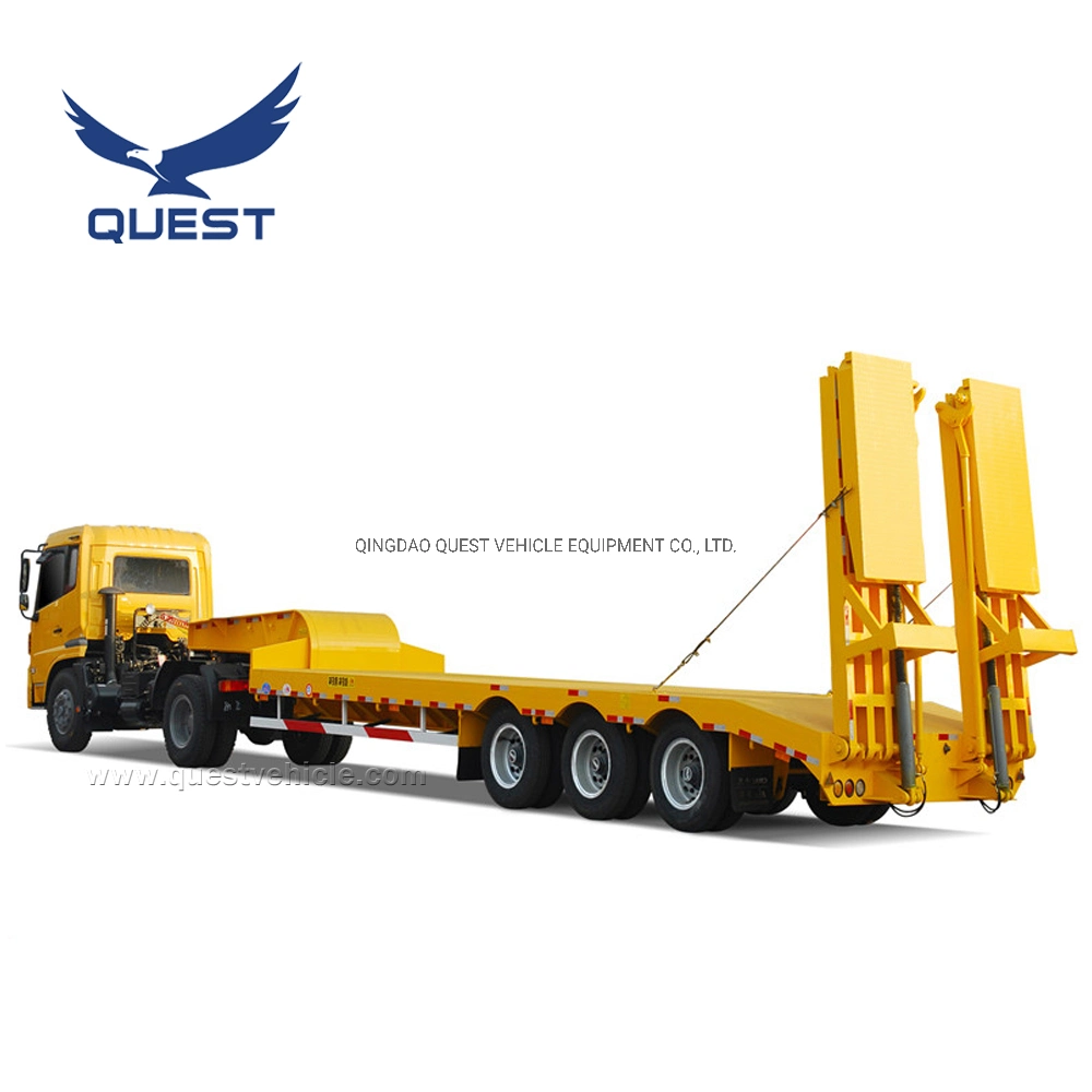 3 Axle 60tons 80t Bulldozer Transport Low Bed Truck Trailer Low Loader for Sale