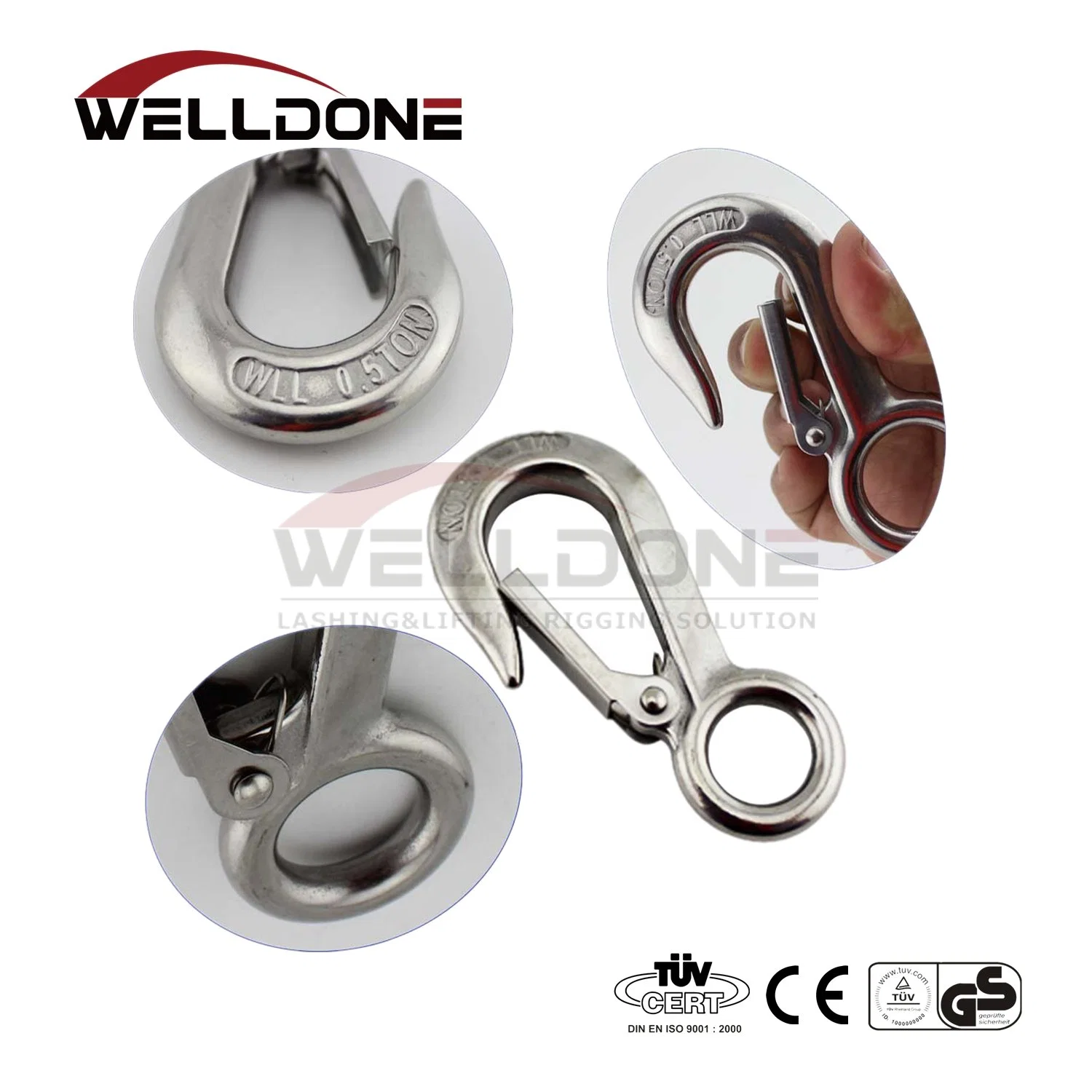 316 304 Stainless Steel Metal Hardware Large Fixed Eye Slip Crane Hook for Lifting