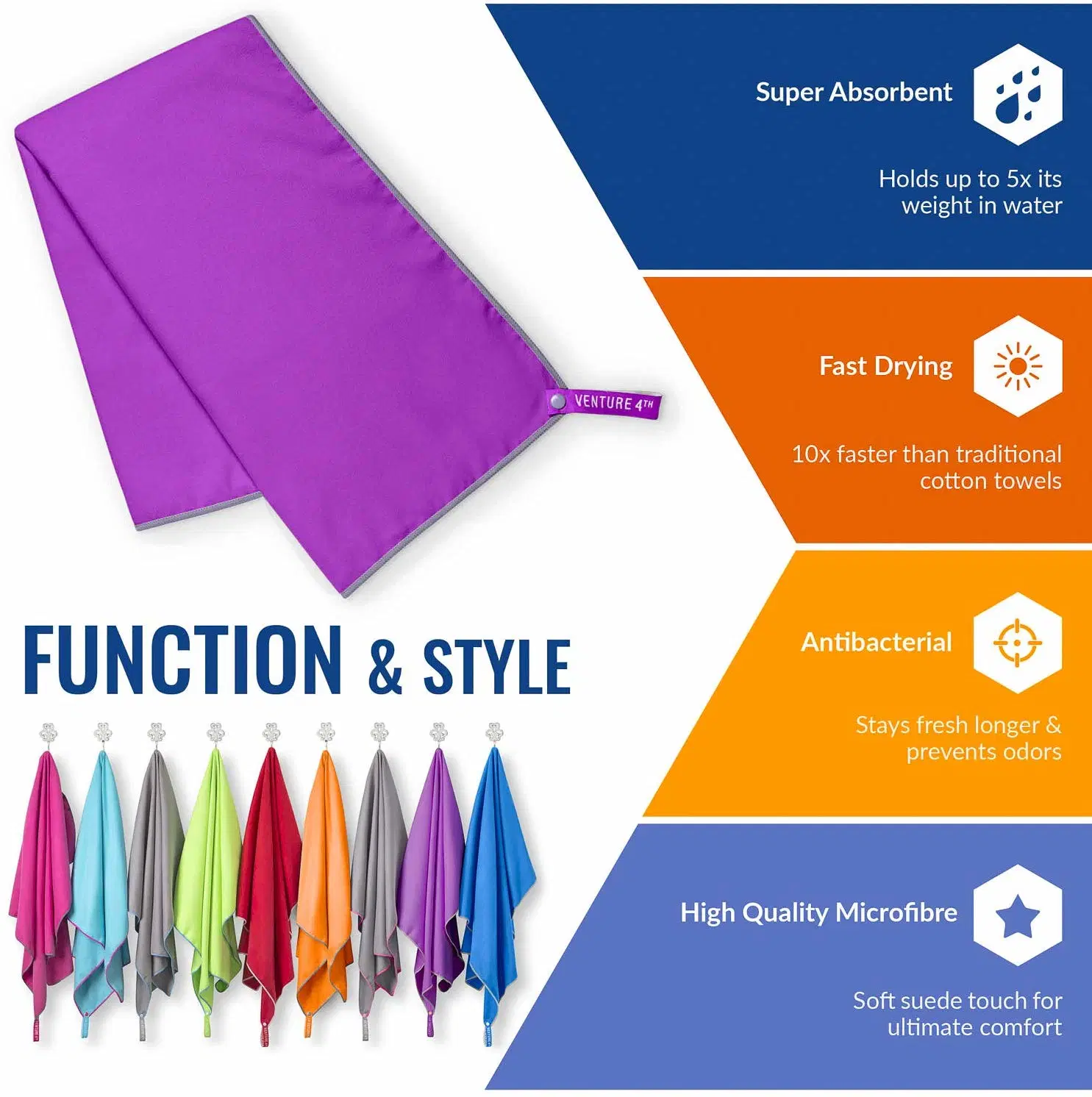 Serviette de plage en microfibre de couleur unie 30couleurs stockés