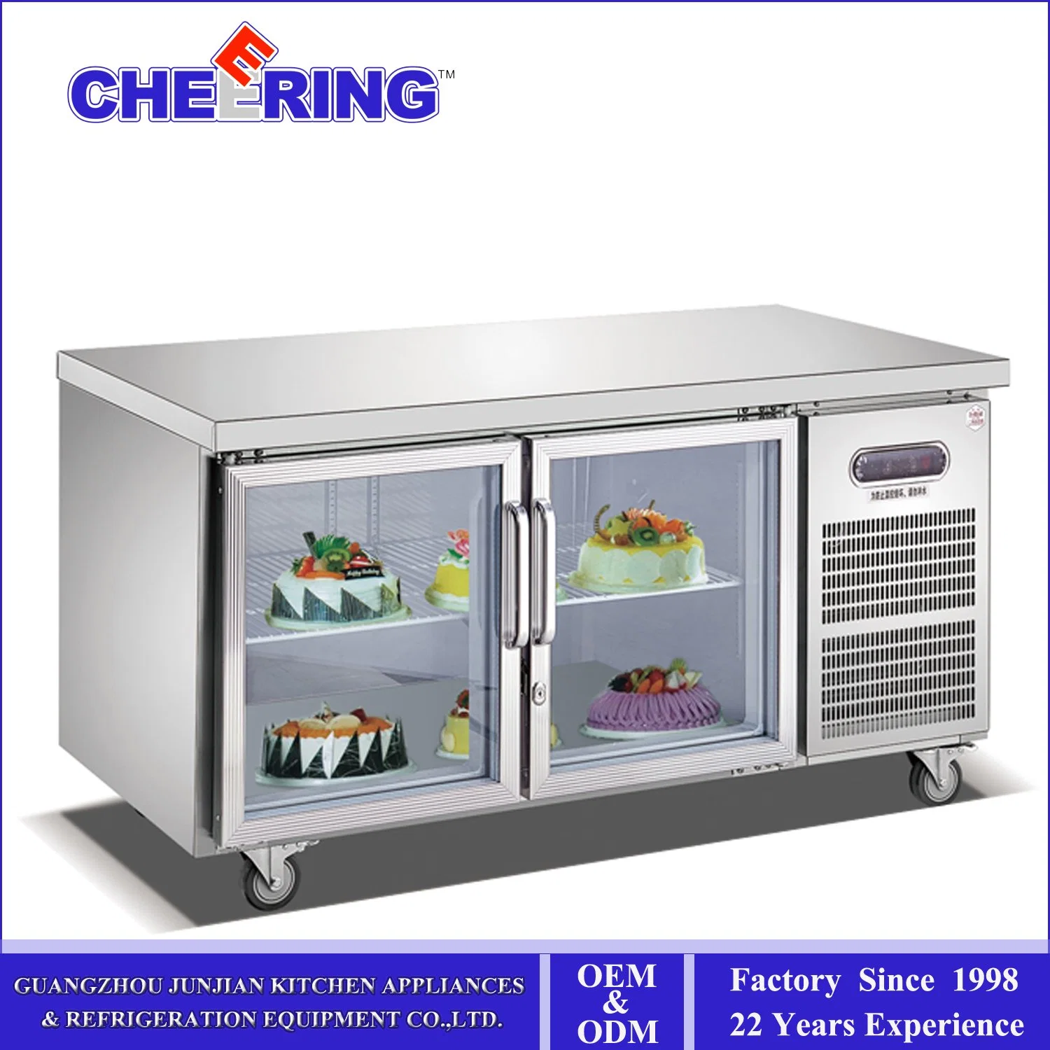 Junjian Cheering Double Sliding Door Commercial Upright Display Showcase Cooler for Beverage Stock