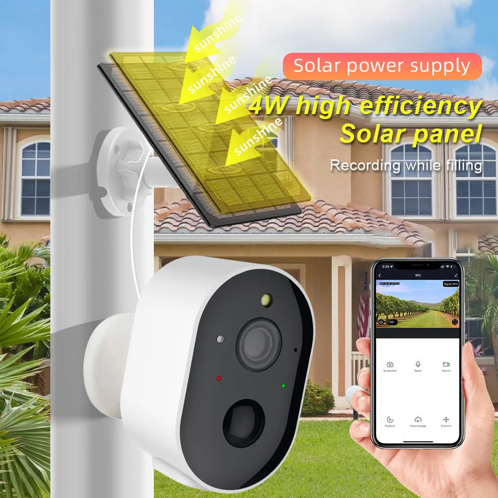 Solar Wireless Smart IP PIR Home Surveillance 2K 3MP WiFi Battery Camera