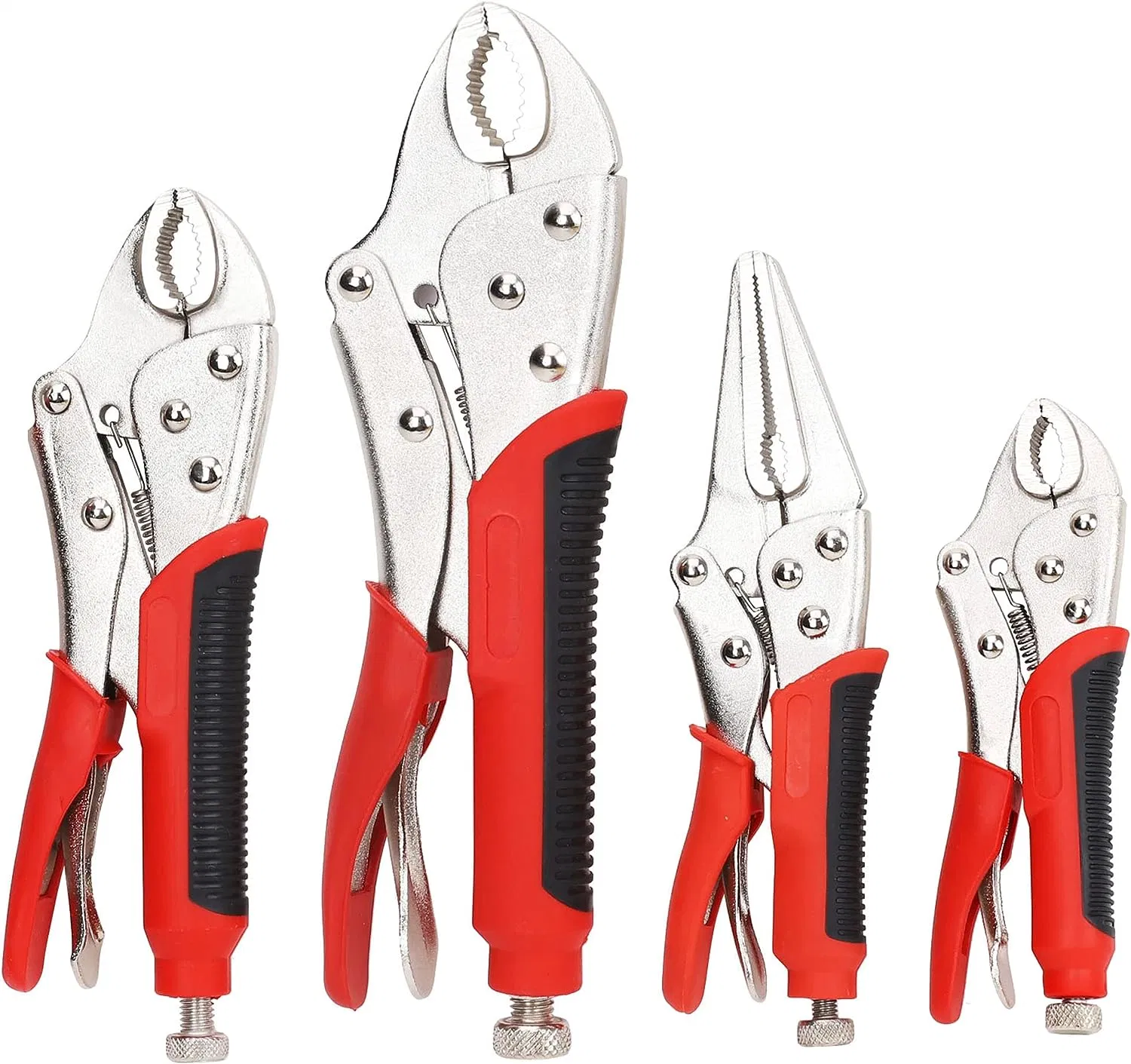 4-Piece Locking Pliers Set with Heavy Duty Grip, 5", 7" and 10" Curved Jaw Locking Pliers, 6-1/2" Long Nose Locking Pliers Included, Vise Grip Wrench Set