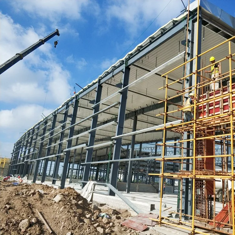 Hangar de prefabricados de estructura de acero galvanizado laminadas en caliente Almacén Cobertizo con bastidor de la sección H parte