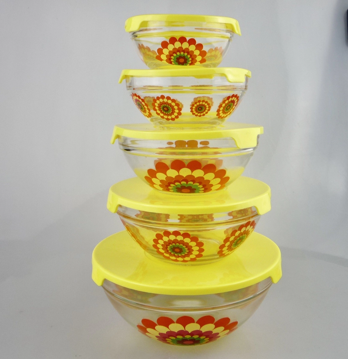 Clear Customise Decal Colourful Glass Bowls Set with Cover