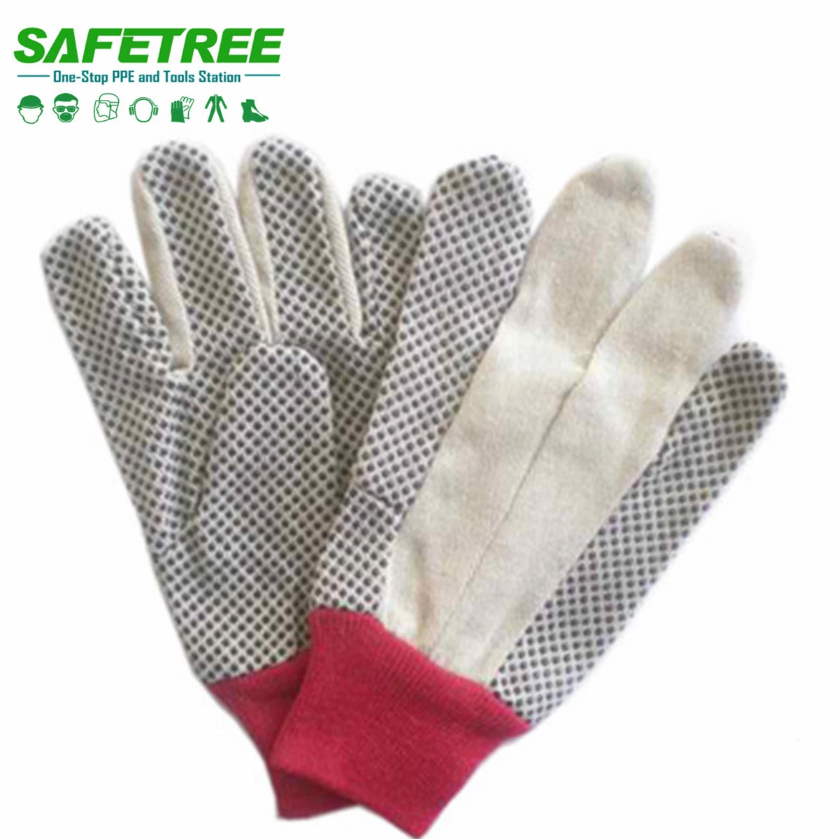 Lienzo de algodón de puntos de PVC Safetree guantes de algodón para uso industrial