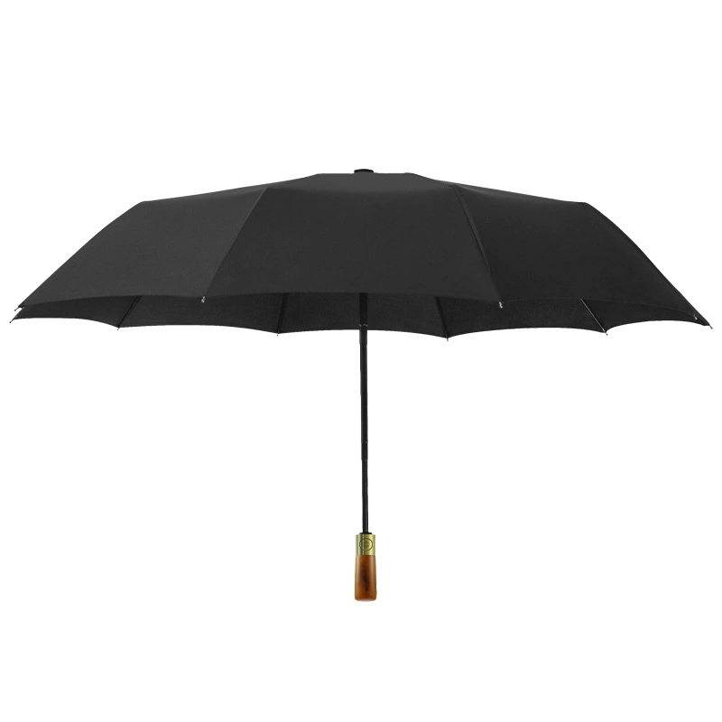 Wholesale/Supplier Luxury 23 Inch 10 Ribs Wooden Handle Automatic Rain Travel Folding Umbrella for Men