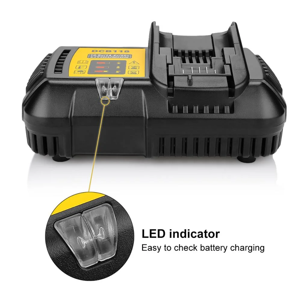 Replacement Power Tool Battery Fast Rapid Charger 4.5A 10.8V 14.4V 18V 20V Max Output Dcb118 Compatible for Dewalts 18V 20V Max