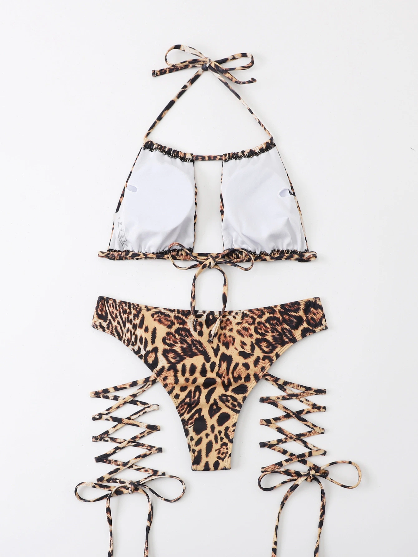 Leopard Print Bikini Set High Waist Thong Swimsuit Halter Women Fatos de banho de duas peças