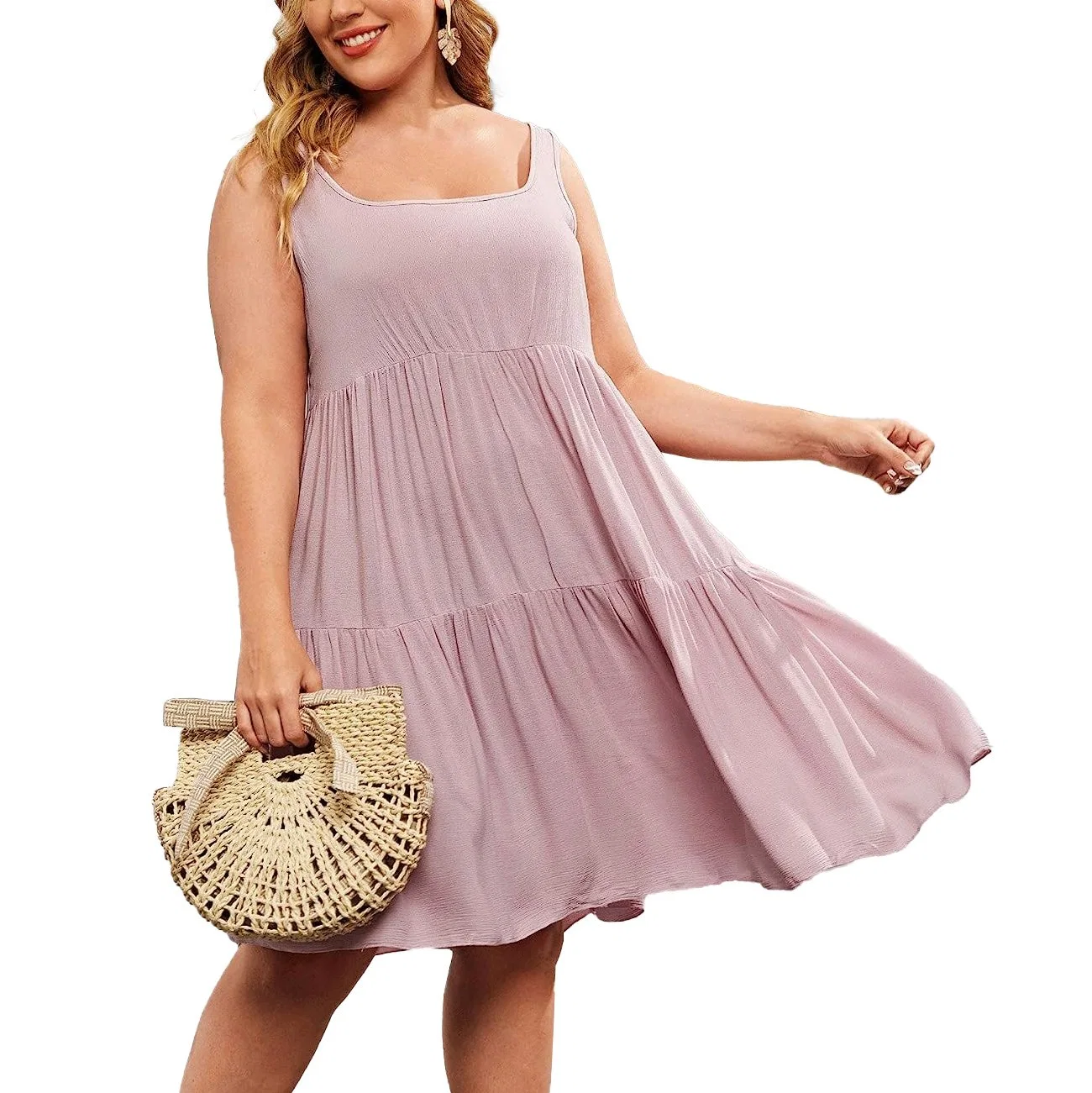 Clothes Women's Plus Size Sleeveless Summer Beach Sundress Loose Casual T-Shirt Tank Dresses