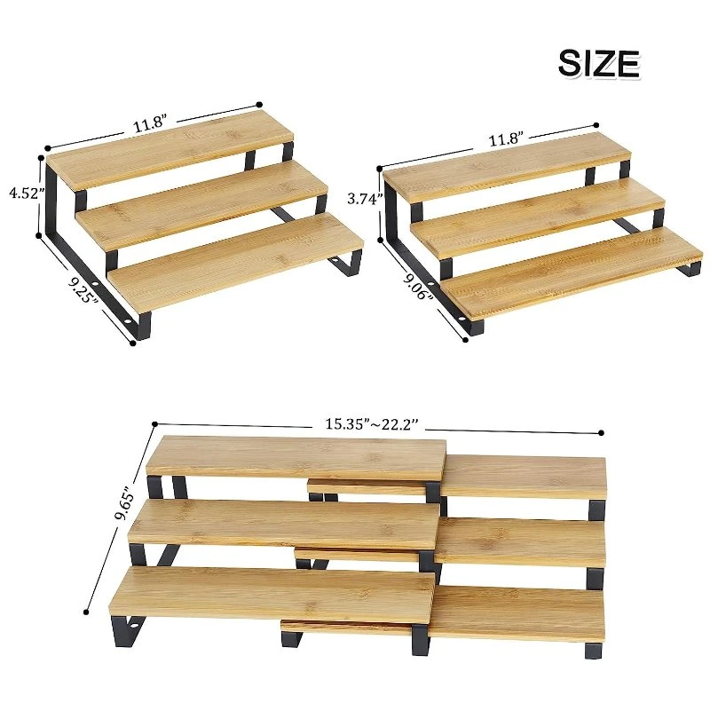 Schrank Countertop Organizer 3 Tier Bamboo Expandable Schritt Display Shelf Gewürzregal