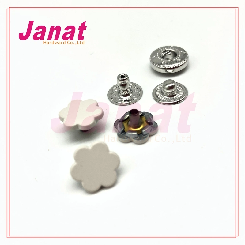 10mm Alloy Snap Button with Flower Sharp, Dtm White Color Jeans Snap Button