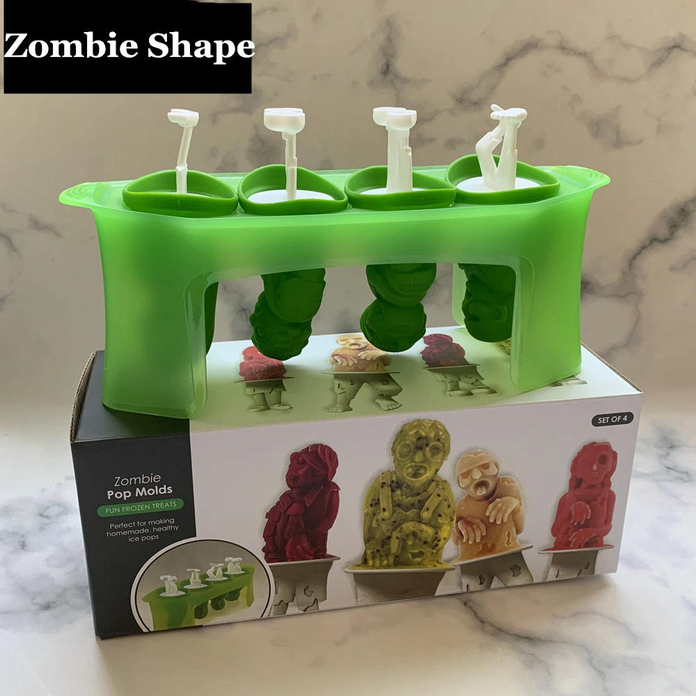 Skull Ice Cream Mold Savage Zombie Shape Silicone Popsicle with Support DIY Handheld Ice Cream Mold