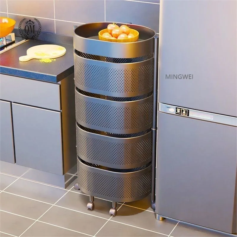Mingwei moderne empilable acier inoxydable durable 5 niveaux cuisine rotative Étagères de stockage de fruits à légumes rack avec roulettes