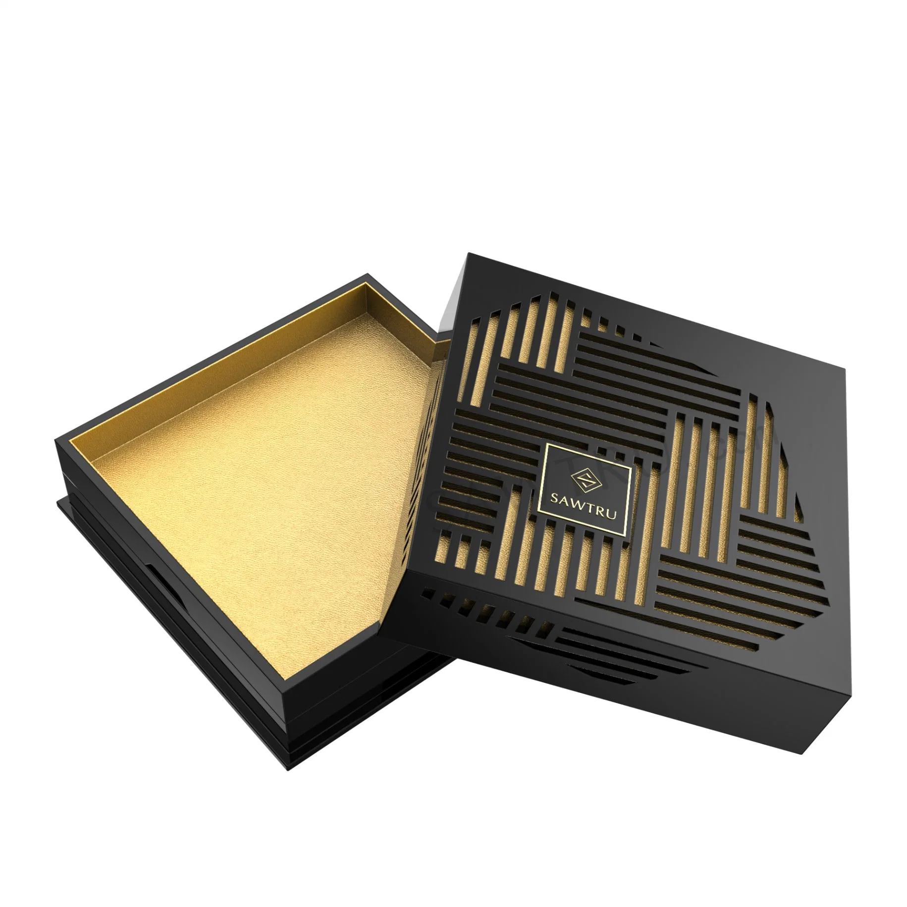 Luxury Black Engravedbox Lacquer Wooden Carving Chocolate Box Packaging
