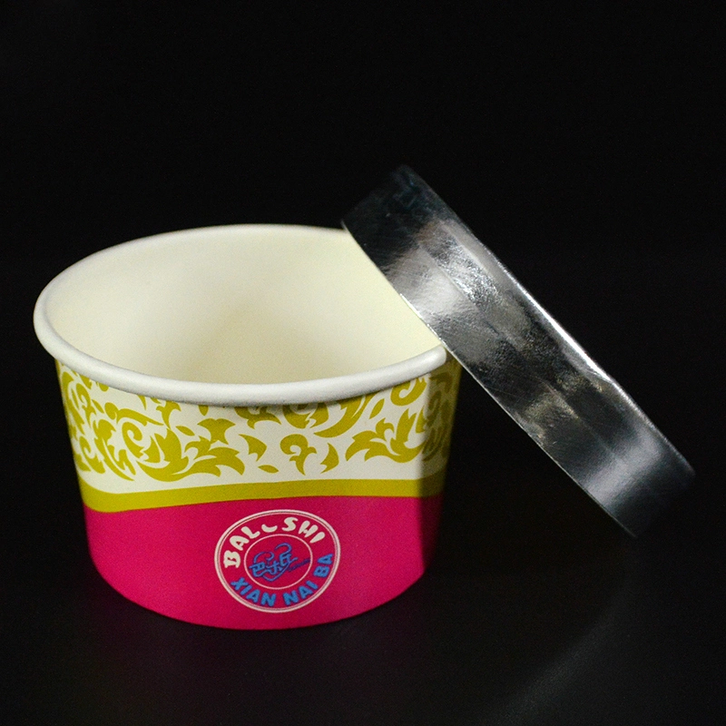 Frozen Yogurt Paper Bowl Custom Printed Double Wall Coated Ice Cream Paper Cup with Lid