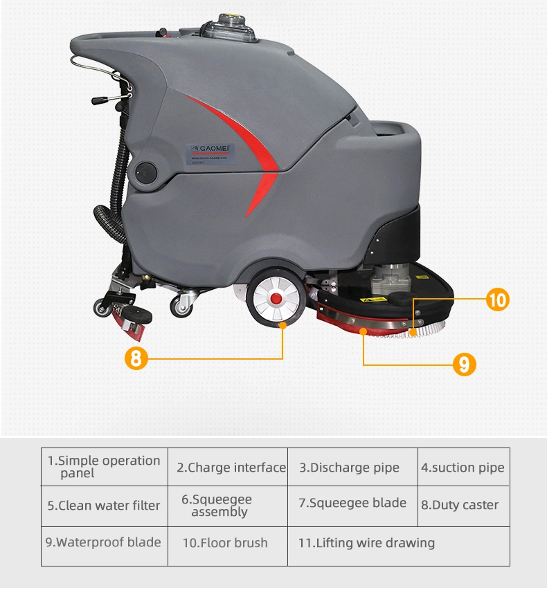 Walk-Behind Industrial Precio competitivo Pincel doble batería de la máquina de limpieza de suelos