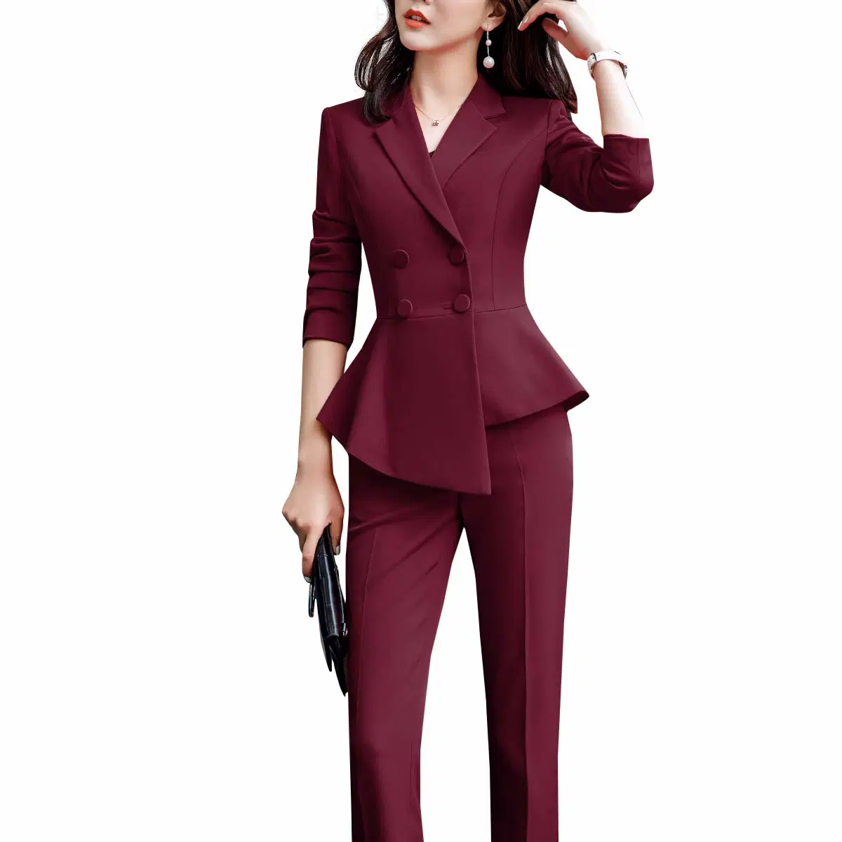Women's Double Breasted 2 Piece Suit Set 2 Button Blazer Jacket and Pants