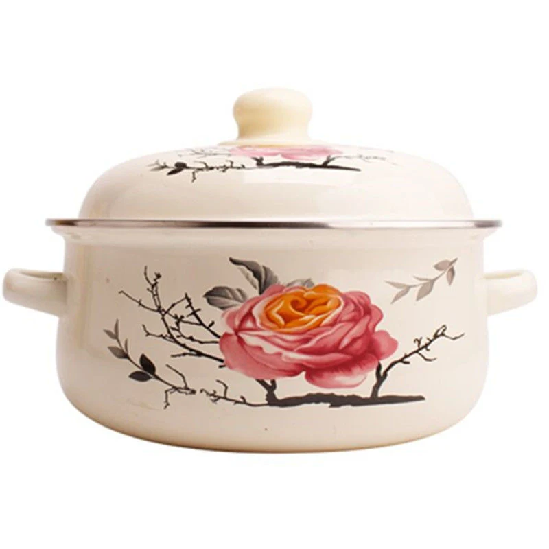 Custom Enamel Casserole 16/18/20/22/2/26cm Enamel Blanco Coating con Flower Decal Comida Pot de sopa de ollas de apila