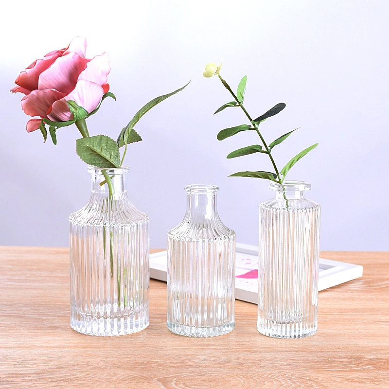 Hot Sale Modern Vase Bulk Mini Flower Vases Clear Decorative Embossed Style Glass Bottle Vases