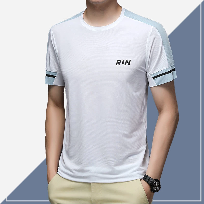 Free Sample Sports T-Shirt Men Summer Short Sleeve Breathable Quick Drying Loose Casual Drop Shipping